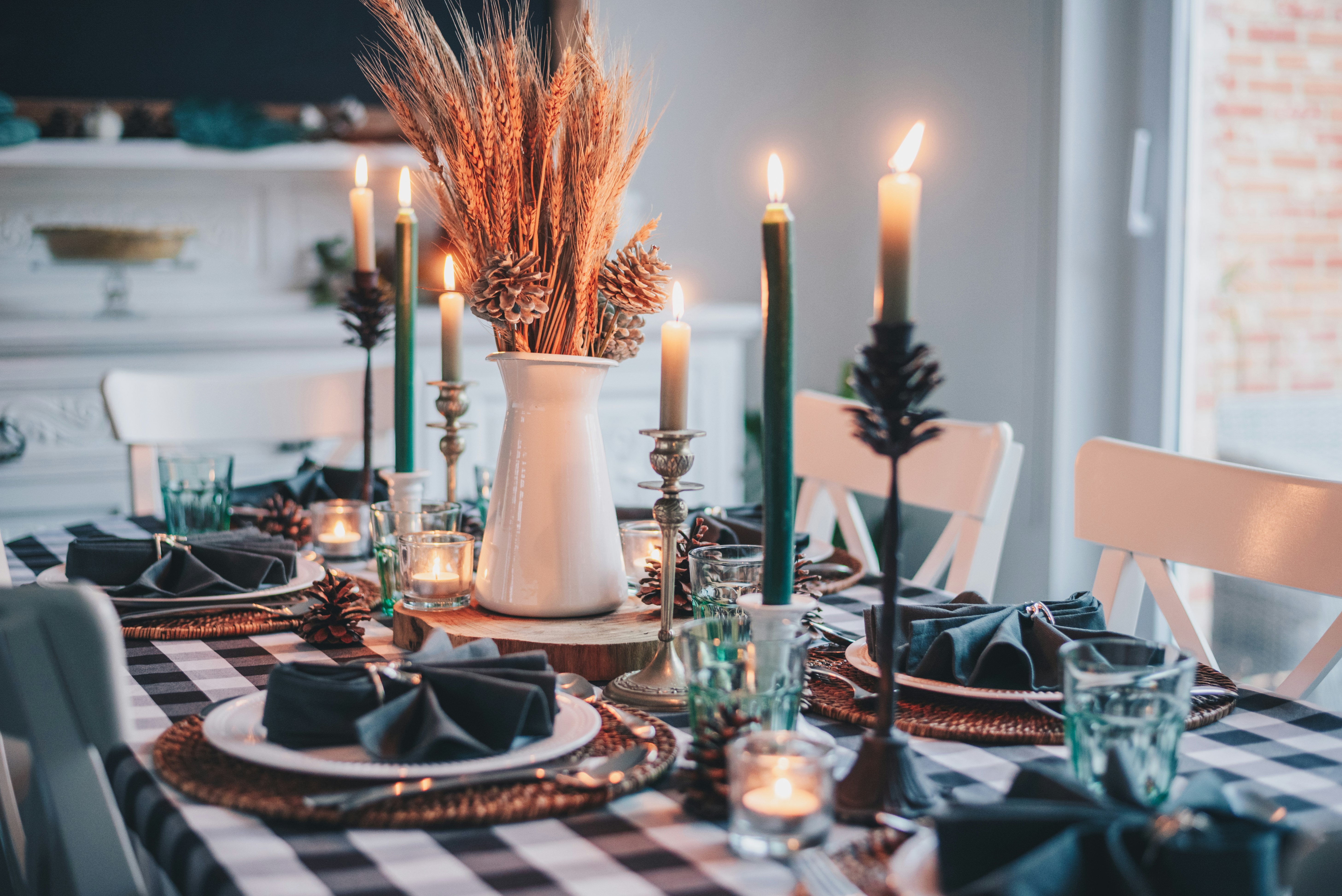 white candles on round table